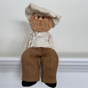 Vintage Plush Doll Bearded Baker Kitsch 1980 1990 Beige Cottage